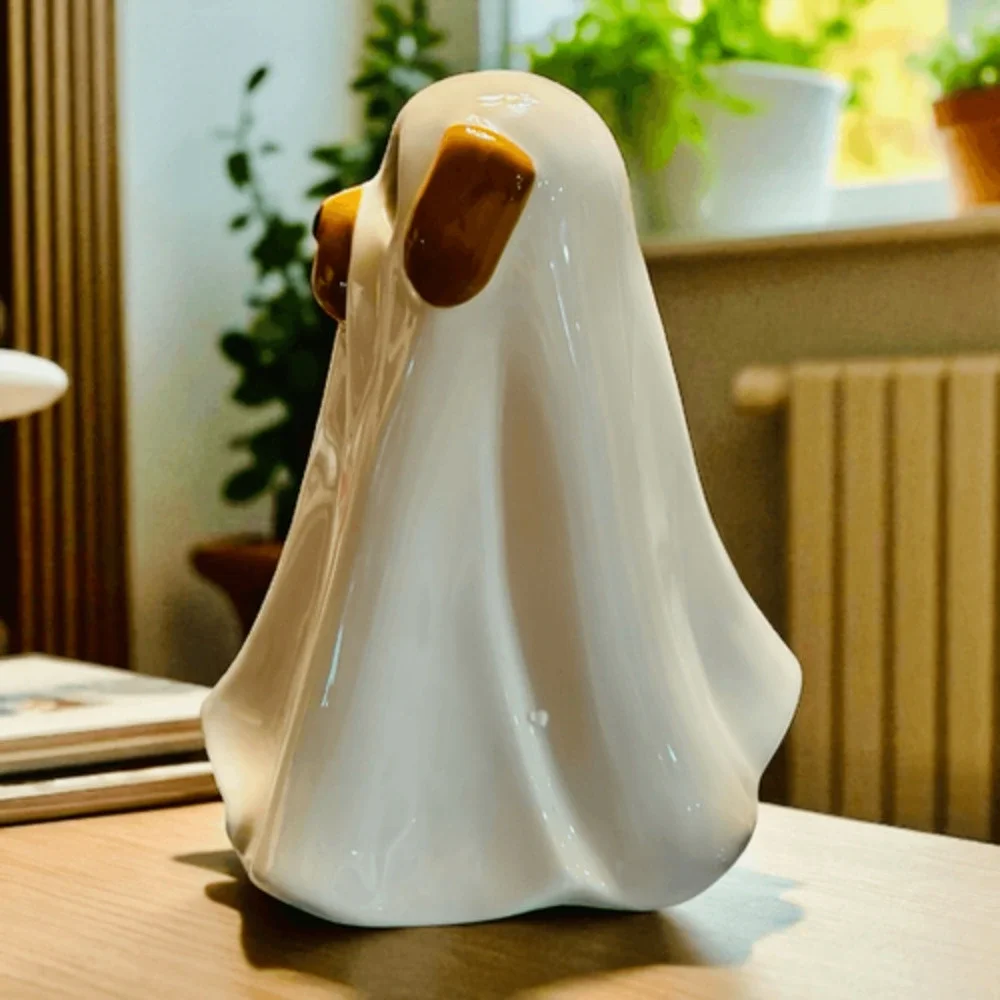Spooky Adorable Ceramic Ghost Dog Halloween Figurine New